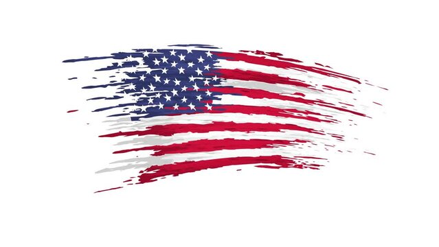 USA flag animation. Brush painted us flag on a white background. Brush strokes. United States patriotic template, national state banner of america. Animated design element, seamless loop