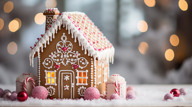 Winter background with Christmas gingerbread. New Year image with Copy space.