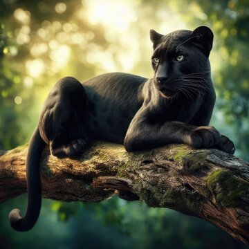 portrait of a black panter in the jungle
