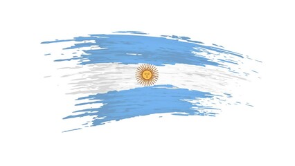 Argentina flag animation. Brush painted argentinian flag on a white background. Brush strokes. Argentina patriotic template, national state banner. Animated design element, seamless loop