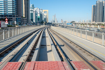 Dubai Tram empty rails on Dubai Marina