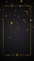 christmas and new year golden, shiny and glowing snowflakes and particles on dark background,vertical social media story blank luxury design element