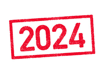 Vector illustration of the year 2024 in red ink stamp