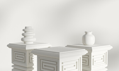minimal white stand podium gothic pillar 3d rendering
