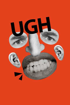 3d retro abstract creative artwork template collage of person man face parts personality say ugh disgusting terrible bad negative