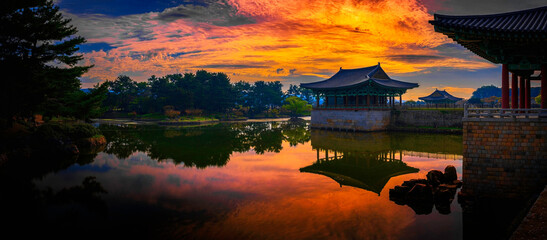 Gyeongju City Landmark Heritage Site in South Korea, of Donggung Palace, Wolji Pond and Anapji Park...