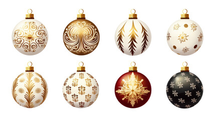 Collection set of various Christmas ornaments isolated on transparent background