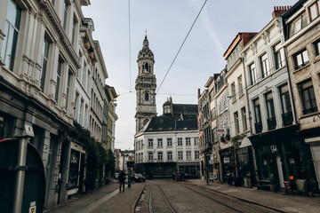 Fototapeta premium Antwerp, Belgium - October 22, 2023: Historic center of Antwerp and beautiful Flemish architecture