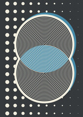 Abstract Constructivism Art Style Vintage Colors Blue Circles Poster. Modernism Geometric Shapes Creative Background