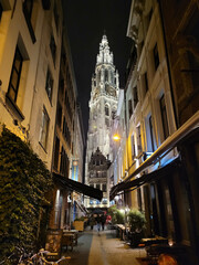 Fototapeta premium Antwerp, Belgium - October 22, 2023: Historic center of Antwerp and beautiful Flemish architecture