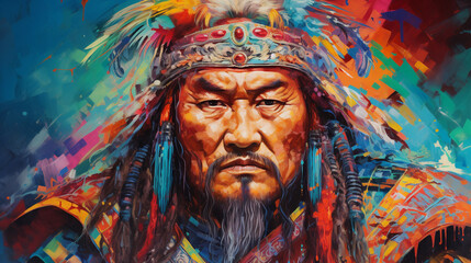 Genghis Kahn en portrait coloré