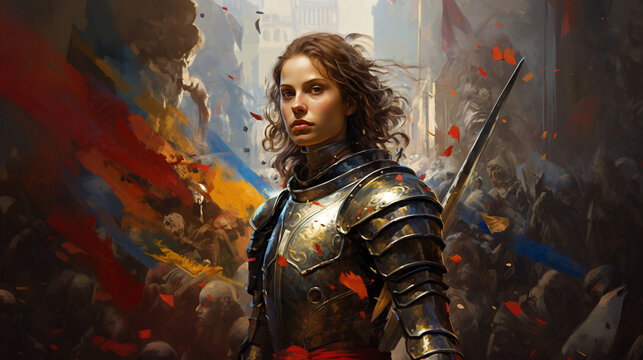 Jeanne d'Arc, héroïne française sur fond coloré