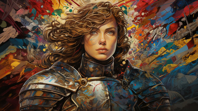 Jeanne d'Arc, héroïne française sur fond coloré