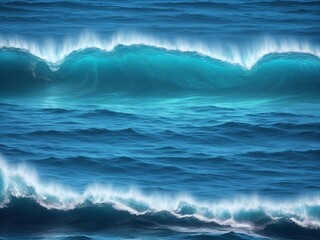 Big blue waves in ocean. AI generated illustration