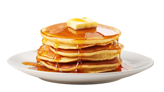 Stack of pancakes with syrup, transparent background