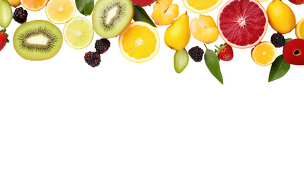 Fresh colorful organic fruits on a transparent background, png
