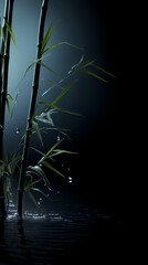 bamboo over lake at night