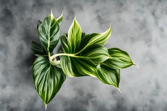 Top view of Philodendron Birkin is growing in isolated on white background included clipping path