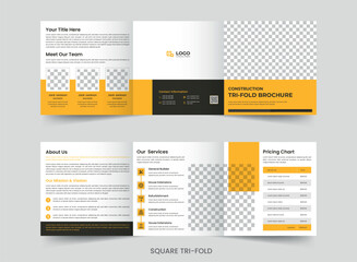 Construction and renovation square trifold brochure template design or real estate promotion Brochure leaflet