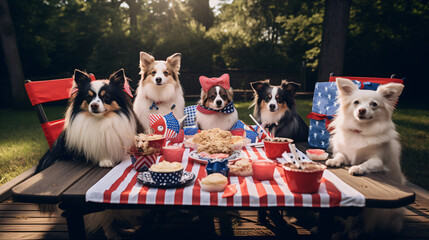 Dogs having fourth of july party - obrazy, fototapety, plakaty