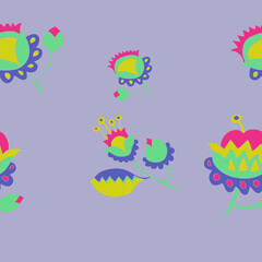 Horizntal arrangement   colored branch, flower . Hand drawn.