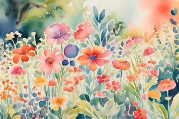 Fototapeta na wymiar Watercolor flowers, Watercolor flowers illustration, Colorful Watercolor flowers