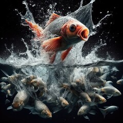 Fishes with water splash animal background