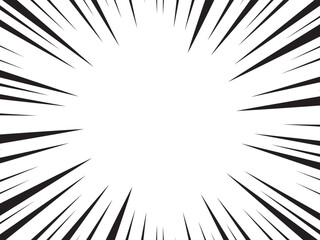 Manga speed lines, comic anime radial effect background. Manga explosion, motion or movement action for comic book, burst flash rays frame for superhero bang effect backdrop.