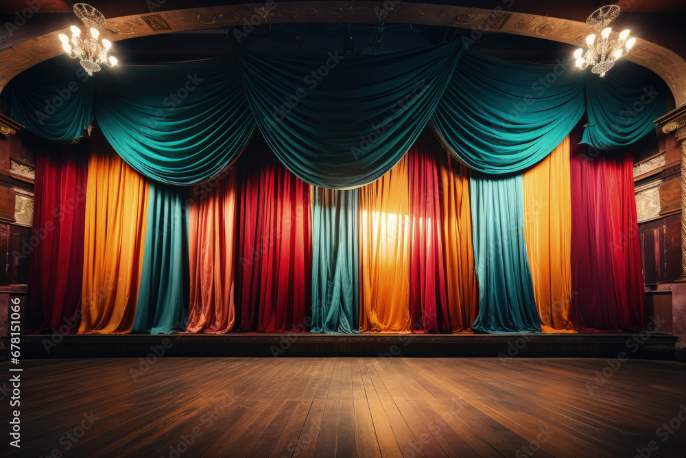 Aufkleber unoccupied circus stage draped silks awaiting performance background with empty space for text