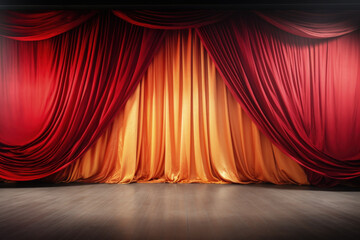 Unoccupied circus stage draped silks awaiting performance background with empty space for text 