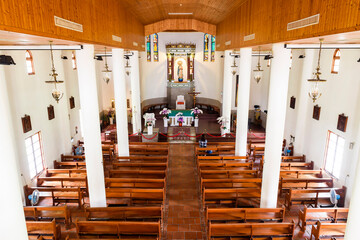 Interior view of the Wanchin Basilica of the Immaculate Conception in Pingtung County, Taiwan. 