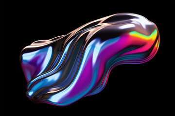 Obraz premium Melted holographic liquid metal shape isolated. Colorful melted form