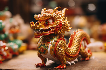 Fototapeta na wymiar Handcrafted dragon decorations symbolizing prosperity for Chinese New Year 
