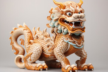 Obraz premium Ceramic dragon statuette symbolising prosperity in Lunar New Year isolated on a white background 