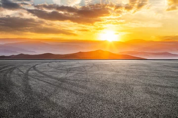 Cercles muraux Paysage Asphalt road and mountain with sky clouds nature landscape at sunrise