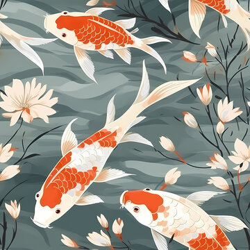 Seamless pattern of japanese style with koi fish