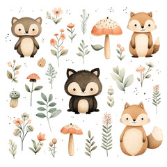 Enchanting boho Animal Pattern illustration features an adorable array of woodland creatures