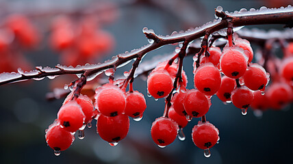 winter berries covered with snow