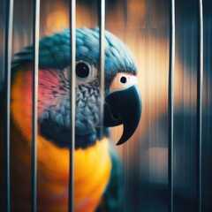 portrait of parrot in cage animal background