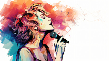 A colorful sketch of the singer on a plain light background