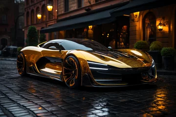 Futuristic golden sports super concept car in the city, street racing on expensive exclusive luxury auto © staras