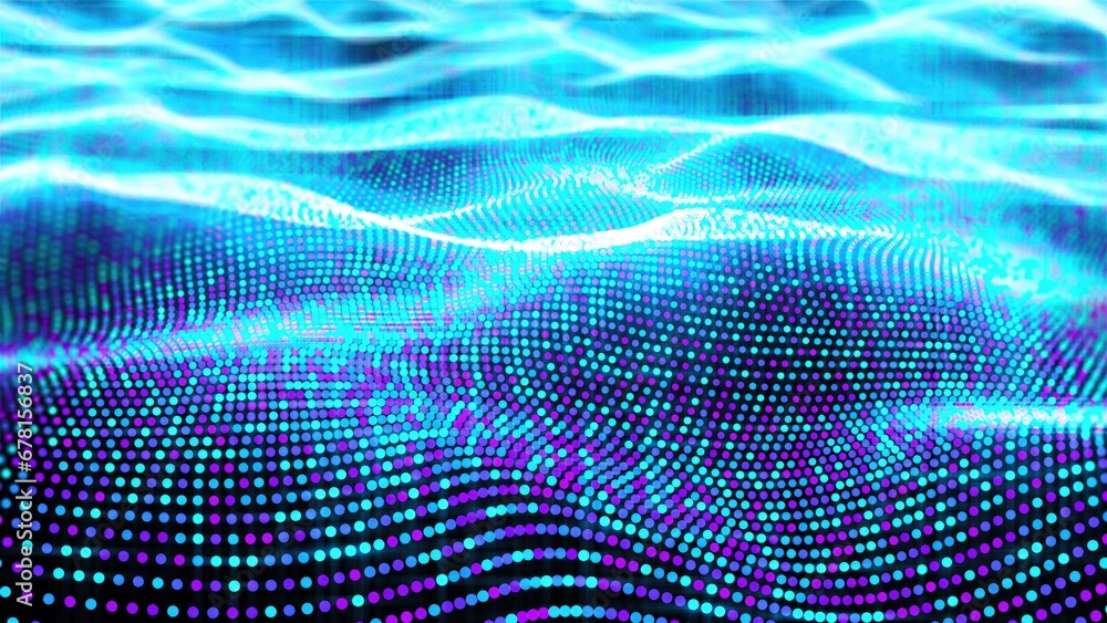 Poster abstract particle waves. computer generated 3d render