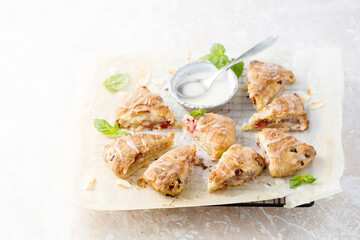 Homemade scones with sugar glaze