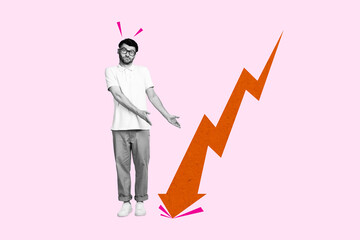 Creative image picture collage of confused economist worker puzzled low income money recession