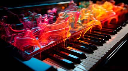 colorful music notes in piano. close