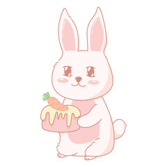 Rabbit cute holding cake illustration vector on white background