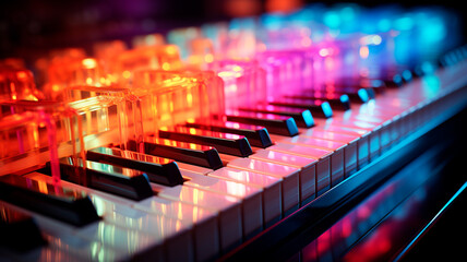 colorful music notes in piano. close