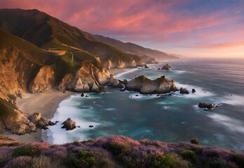 Obraz premium Sunset Sentinel: California's Big Sur Coastal Glow.