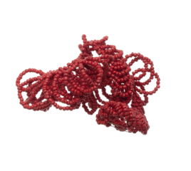 Colorful Tribal bead style necklet fly in air. Red color bead necklace as gemstone for fashion ornament decorative items. Fashion ornament necklace to add more style. White background isolated