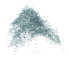 Fertilizer blue chemical accelerate growth fly fall explosion, many tiny ball fertilizer for planting float throw in mid air. White background isolated high speed freeze motion